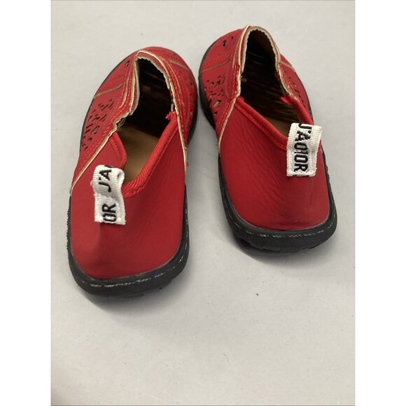 J'ADIOR Summer Shoes Red Slip On Cut Out Beach Flats Fits Sz M 8/8.5 - Picture 4 of 5